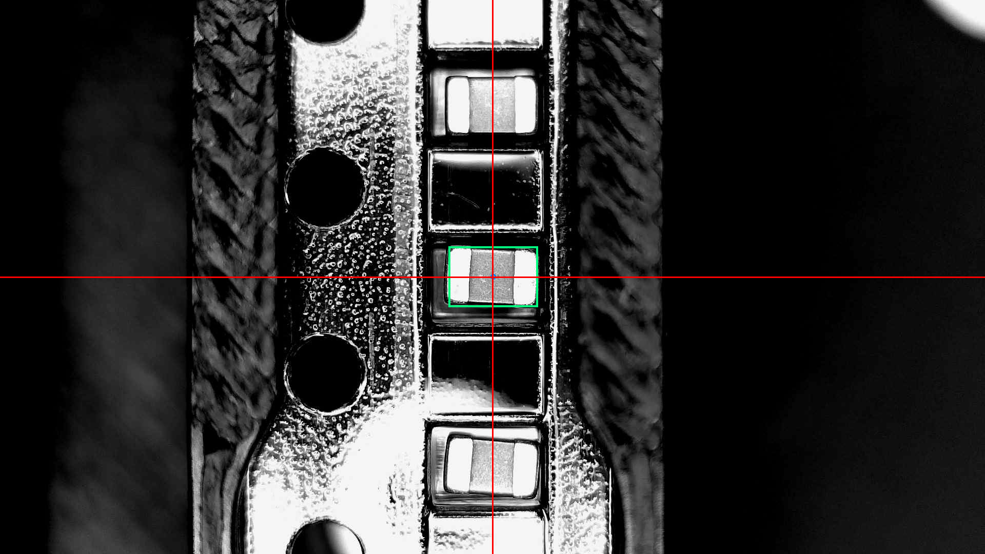 High-magnification automated optical inspection of a placed component with detection overlay